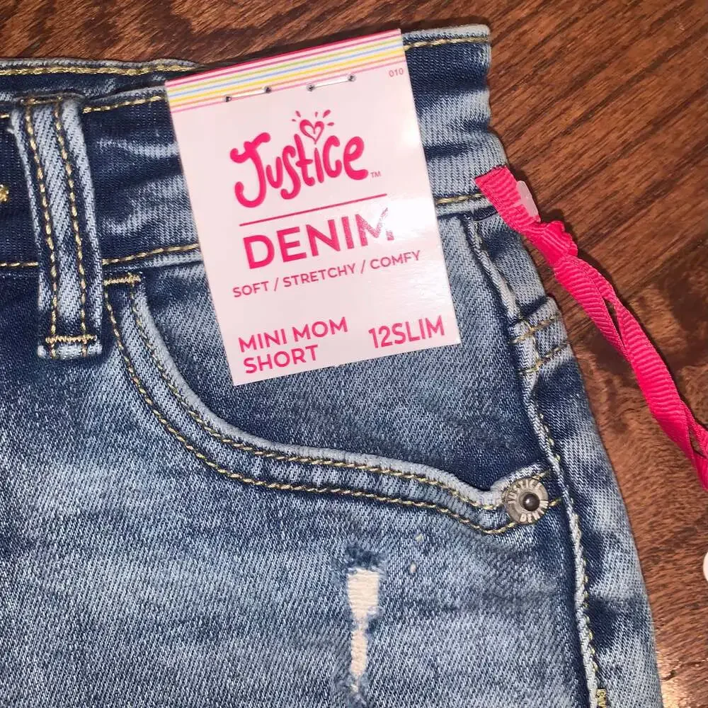 Justice Girls Mini Mom Denim Shorts Size‎ 12 Blue Jean Adjustable Waist NWT